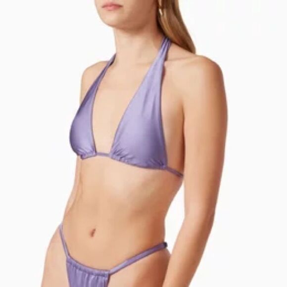 NWT Good American Size 2 M Lilac Purple Shine Ruched Halter Tie Bikini Swim Top - Picture 1 of 9